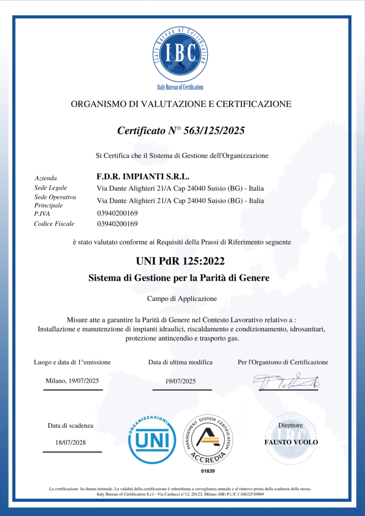 fdr impianti certificato per la parità di genere